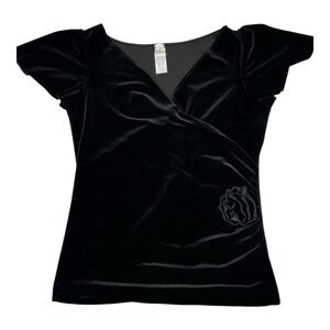 Aqua Womens L Black Knotted V Neck Casual Knit Top Stretch‎ Blouse